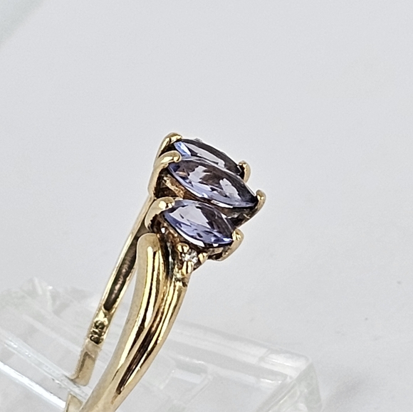 Marquise Cut Genuine Tanzanite & Diamond Ring 10K Yellow Gold Size 7 - Picture 10 of 15